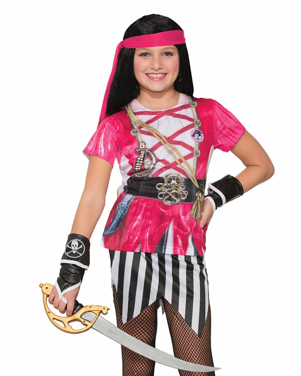 Child's Girls Swashbuckler Pink Pirate Printed Costume Sublimation Shirt
